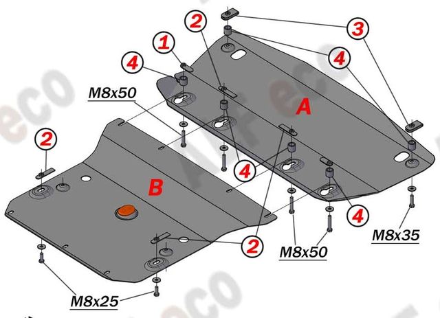 Защита алюминиевая Alfeco для радиатора и картера Mercedes-Benz CLK-Класс W209 до рестайлинга 2002-2005. Артикул ALF.36.17al