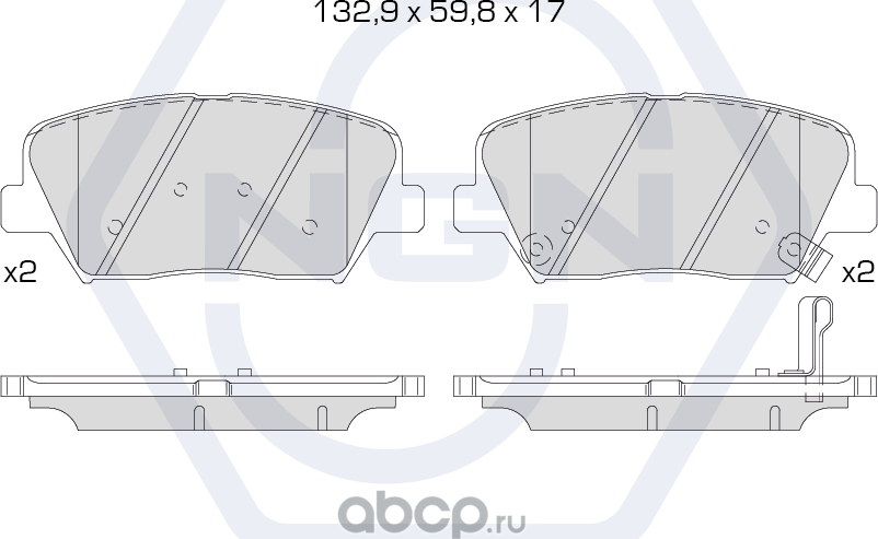 Колодки тормозные керамические, передние (NGN). Артикул 3501246