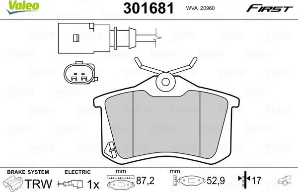Тормозные колодки Valeo First. Артикул 301681