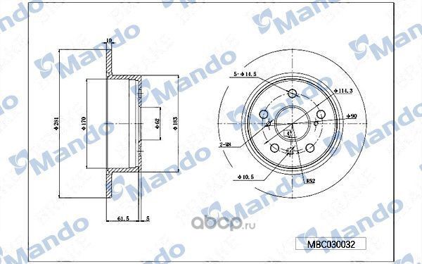 Диск тормозной задняя ось 281*10*66 8 TOYOTA (Mando). Артикул mbc030032