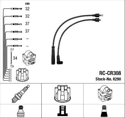 Высоковольтные провода (провода зажигания) (комплект) NGK для Chrysler Voyager III 1995-2001. Артикул 8290