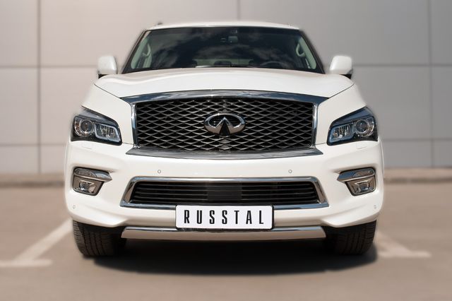 Защита RusStal переднего бампера d75х42 (дуга) для Infiniti QX80 2014-2017. Артикул IQXZ-002098