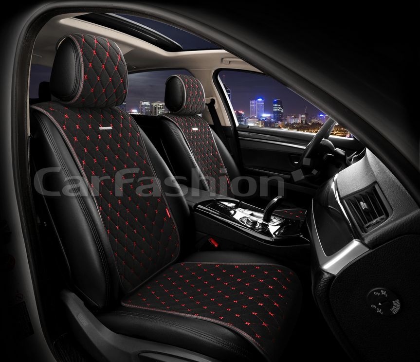 Накидки универсальные CarFashion Bullet Front на передние сидения авто, цвет Черный/Черный/Красный. Артикул 26183