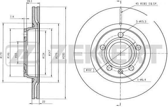 Тормозной диск Zekkert для Audi S8 I (D2) 1999-2002. Артикул BS-5195B