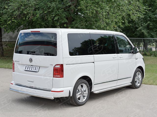 Защита RusStal заднего бампера d63 дуга для Volkswagen Caravelle T6 (длинная база) 2015-2019. Артикул VTCZ-002338