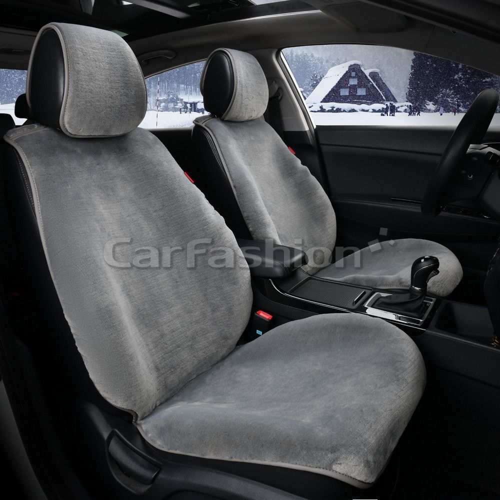 Накидка универсальная CarFashion Muton Front из искусственного меха на переднее сиденье авто, цвет Серый. Артикул 21252