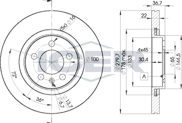 Тормозной диск Icer передний для Skoda Octavia Tour 1996-2010. Артикул 78BD5603-2