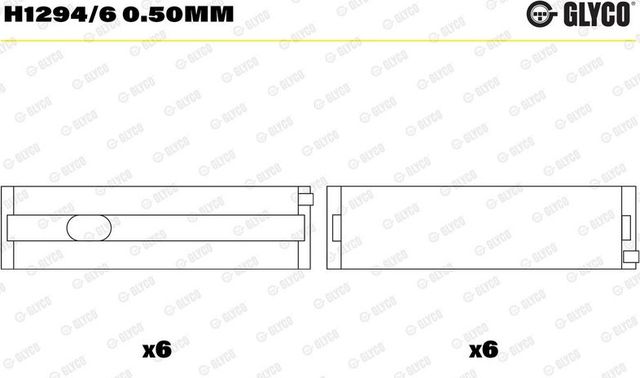 Вкладыши коренные Glyco для Volkswagen Multivan T5 2003-2009. Артикул H1294/6 0.50mm