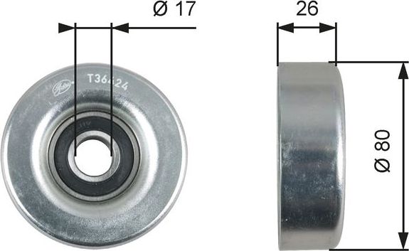 Направляющий (ведущий) ролик приводного поликлинового ремня Gates (Металл). Артикул T36424