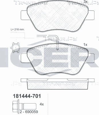 Тормозные колодки Icer передние для Citroen Nemo I 2008-2015. Артикул 181444-701