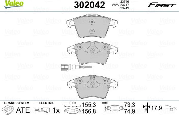 Тормозные колодки Valeo First. Артикул 302042