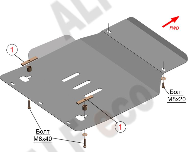 Защита алюминиевая Alfeco для картера Chevrolet Tracker 1998-2004. Артикул ALF.23.12 AL4