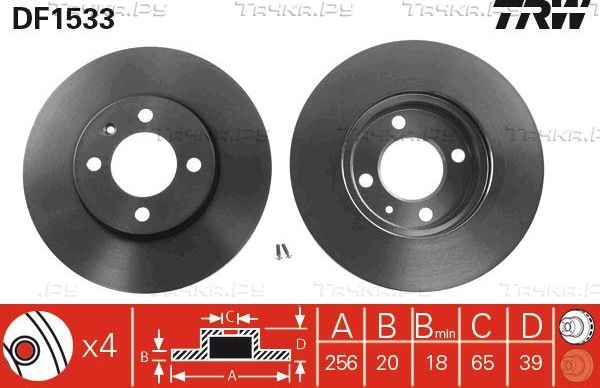 Тормозной диск TRW передний для Volkswagen Lupo 1998-2005. Артикул DF1533