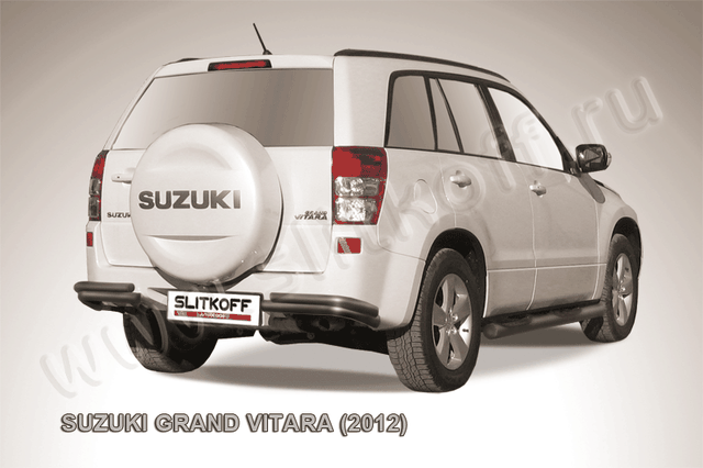 Защита Slitkoff задняя d57/42 уголки двойные ЧЕРНАЯ матовая для Suzuki Grand Vitara III 5-дв. 2012-2015. Артикул SGV12008B