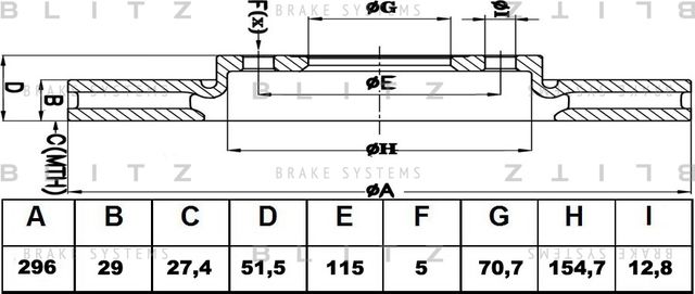 Диск тормозной передний вентилируемый Chevrolet Captiva 2006-, Opel Antara 2006 (Blitz). Артикул BS0227