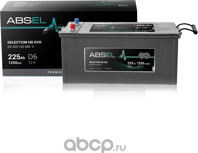 Аккумулятор ABSEL SELECTION HD EVO 12V D6 225Ah 1250A (3) ОП (грузовая) type EUR Absel. Артикул QV225125A06C