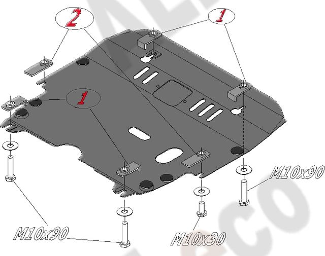 Защита алюминиевая Alfeco для картера и КПП ТагАЗ Vega С100 2009-2010. Артикул ALF.32.06 AL4