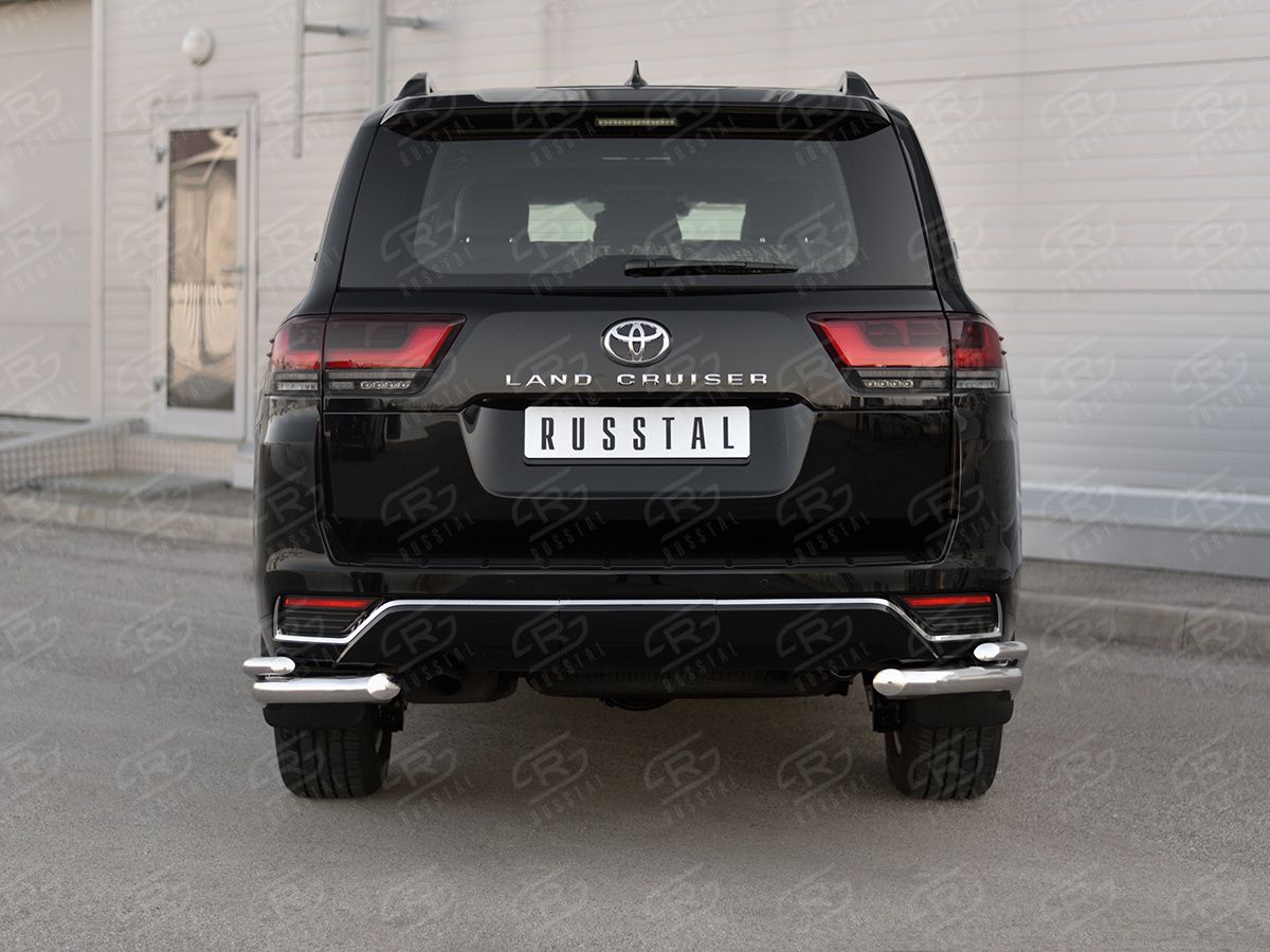 Защита RusStal заднего бампера уголки d63 секции-d42 секции для Toyota Land Cruiser 300 70th Anniversary 2021-2026. Артикул TLCZ-003643