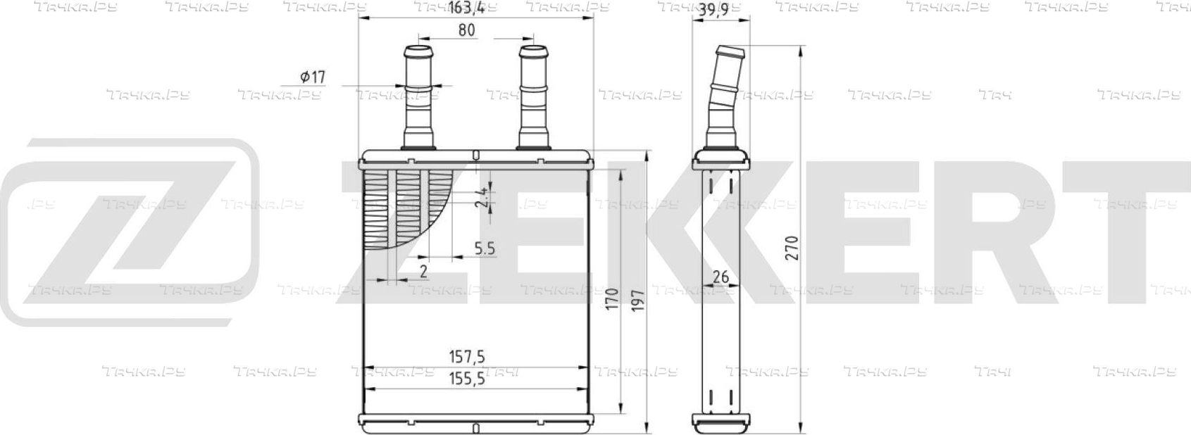 Радиатор отопителя (печки) Zekkert (алюминий) для Hyundai Accent I 1994-2000. Артикул MK-5055