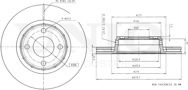 Диск тормозной (Unio). Артикул BRD-20425