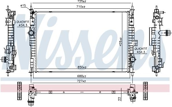 Радиатор охлаждения двигателя Nissens для Toyota ProAce II 2016-2026. Артикул 607184
