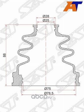 Пыльник шруса внутренний SUZUKI GRAND VITARA 01-16 /TOYOTA MARK II 96-01 (2 хомута. резина) C-1158T (SAT). Артикул C-1158T