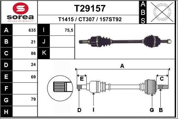 Полуось (привод в сборе, приводной вал) EAI. Артикул T29157