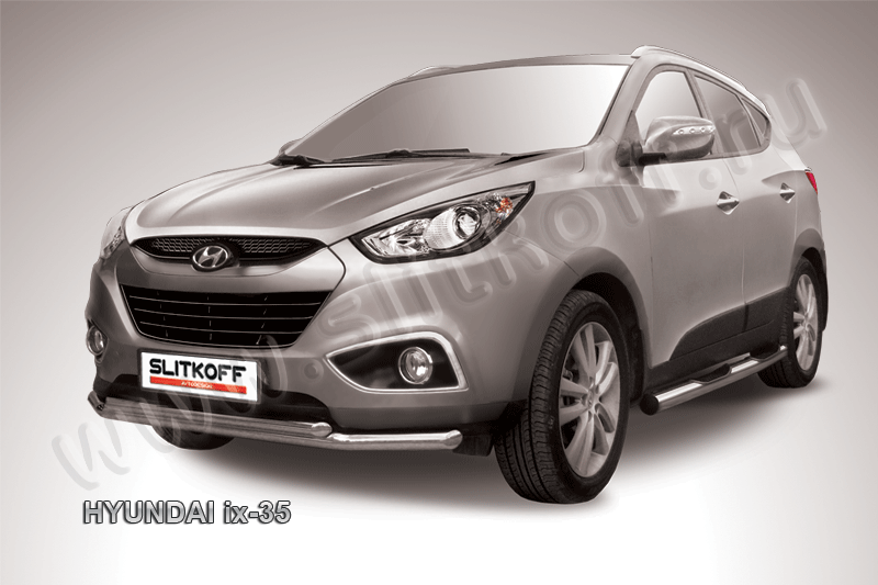 Защита Slitkoff переднего бампера d57/42 двойная для Hyundai ix35 2009-2026. Артикул Hix35-002