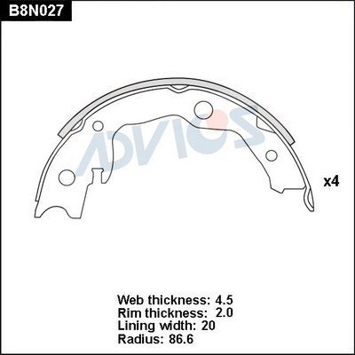 Тормозные колодки Advics задние для Hyundai Getz I 2002-2010. Артикул B8N027