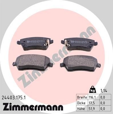 Тормозные колодки Zimmermann. Артикул 24403.175.1