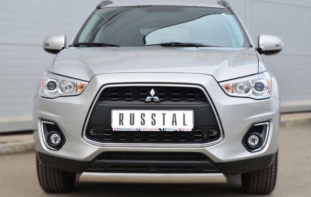 Защита РусCталь переднего бампера 75х42 овал для Mitsubishi ASX I рестайлинг 2012-2016. Артикул MASZ-001323