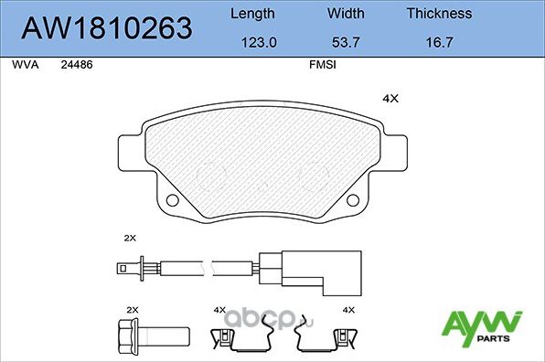 AW1810263 КОЛОДКИ ТОРМОЗНЫЕ ЗАДНИЕFORD TRANSIT 06>/TRANSIT BUS 06>/TRA (Aywiparts). Артикул AW1810263