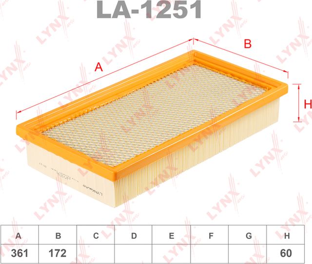 Воздушный фильтр LYNXauto. Артикул LA-1251