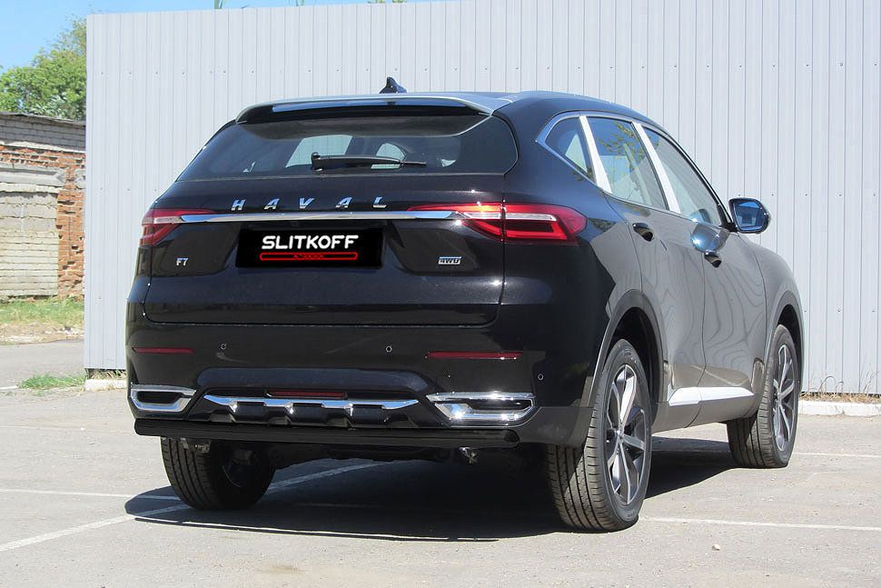 Защита Slitkoff заднего бампера d57 для Haval F7 2019-2026 Черная. Артикул HavF7009B