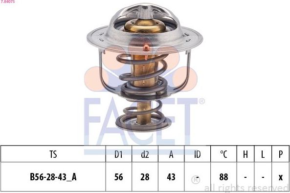 Термостат Facet Made in Italy - OE Equivalent для Nissan Primera P10 1990-1996. Артикул 7.8407S