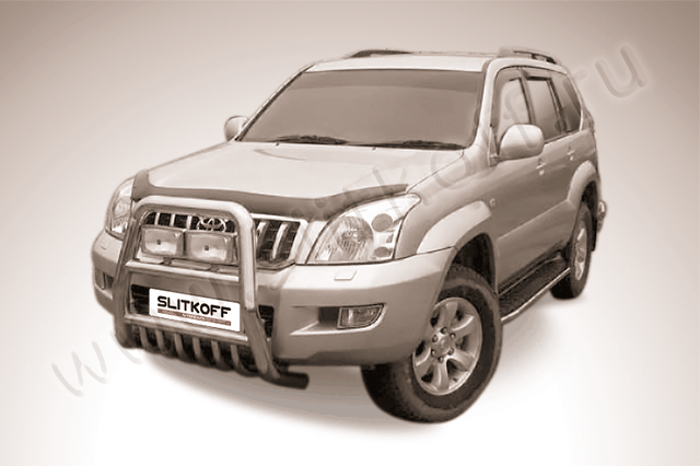 Кенгурятник Slitkoff d76 высокий с защитой картера для Toyota Land Cruiser Prado 120 2002-2009. Артикул TLCP001