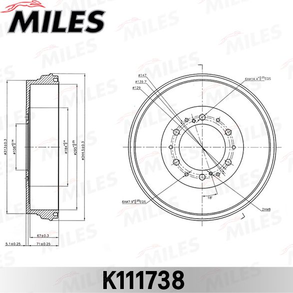 Тормозной барабан Miles задний для Toyota Fortuner II 2015-2024. Артикул K111738