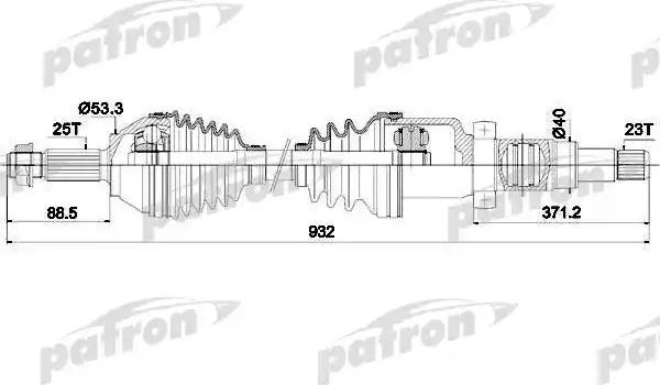 Полуось (привод в сборе, приводной вал) Patron правая для Ford Focus I 1998-2004. Артикул PDS0346