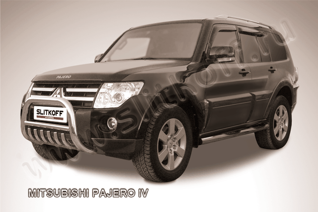 Кенгурятник Slitkoff d76 низкий с защитой картера для Mitsubishi Pajero IV 2006-2011. Артикул MPJ003