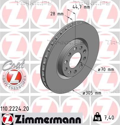 Тормозной диск Zimmermann Coat Z передний для Alfa Romeo Giulia II (952) 2015-2026. Артикул 110.2224.20