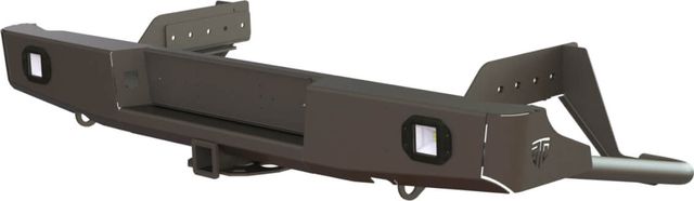 Бампер силовой STC задний для Fiat Fullback I 2016-2020 с квадратом под фаркоп и фарами заднего хода/ ПТФ. Артикул STC-FF-BR-L2