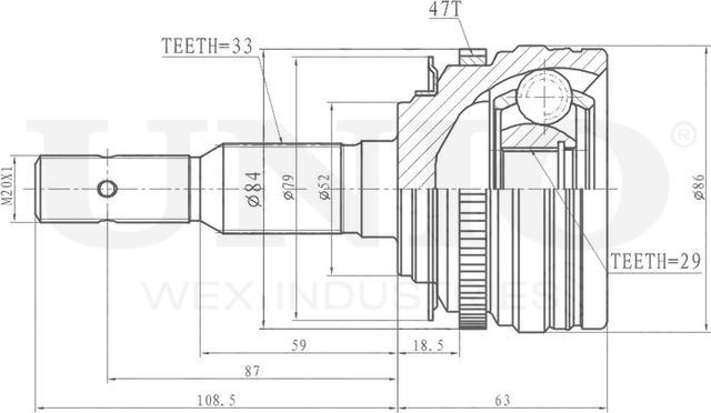 ШРУС наружный (Unio). Артикул CVJ-20225