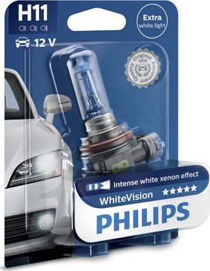 H11 12V-55W (PGJ19-2) (абсолютно белый свет) White Vision блистер (1шт.) Philips WhiteVision. Артикул 12362WHVB1
