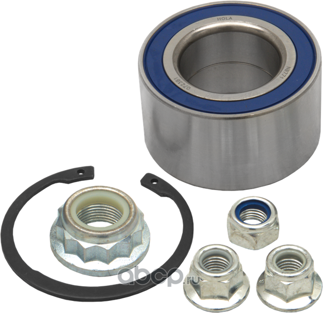 Подшипник ступицы, комплект, передний, подшипник, стопорное кольцо, гайка - 4 шт., SKODA Octavia I (Hola). Артикул NB771