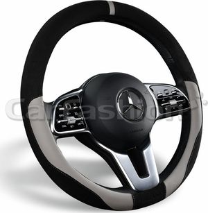 Оплётка на руль CarFashion Tag (размер M, искусственная замша/экокожа, цвет ЧЕРНЫЙ/СЕРЫЙ). Артикул 31606