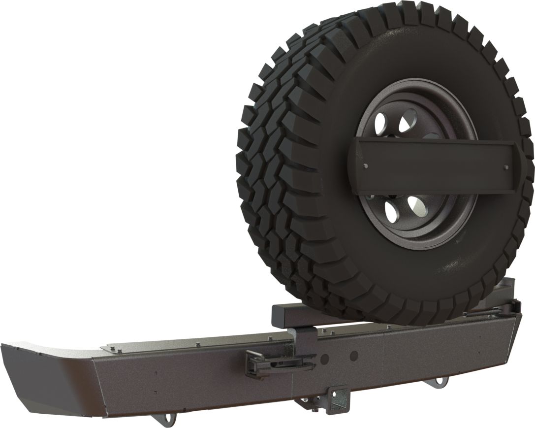 Бампер силовой STC задний для Toyota Land Cruiser Prado 120 2002-2009 с квадратом под фаркоп, кронштейном крепления запасного колеса по центру и кронштейном крепления гос номера. Артикул STC-TLCP120-BR-C1