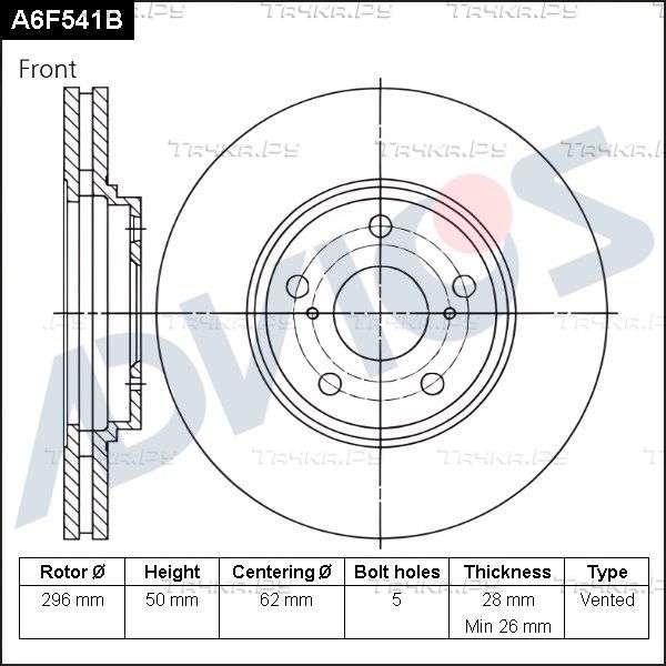 Тормозной диск Advics передний для Toyota Camry 30 (V30, XV30) 2001-2006. Артикул A6F541B