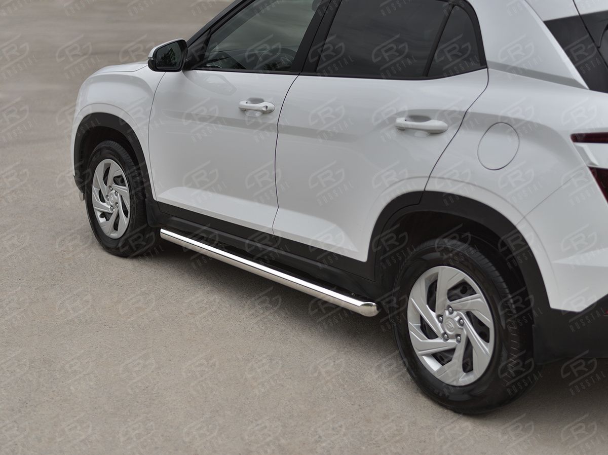 Защита порогов RusStal труба d63 (вариант 1) для Hyundai Creta II 2021-2026. Артикул HCRT-0038231