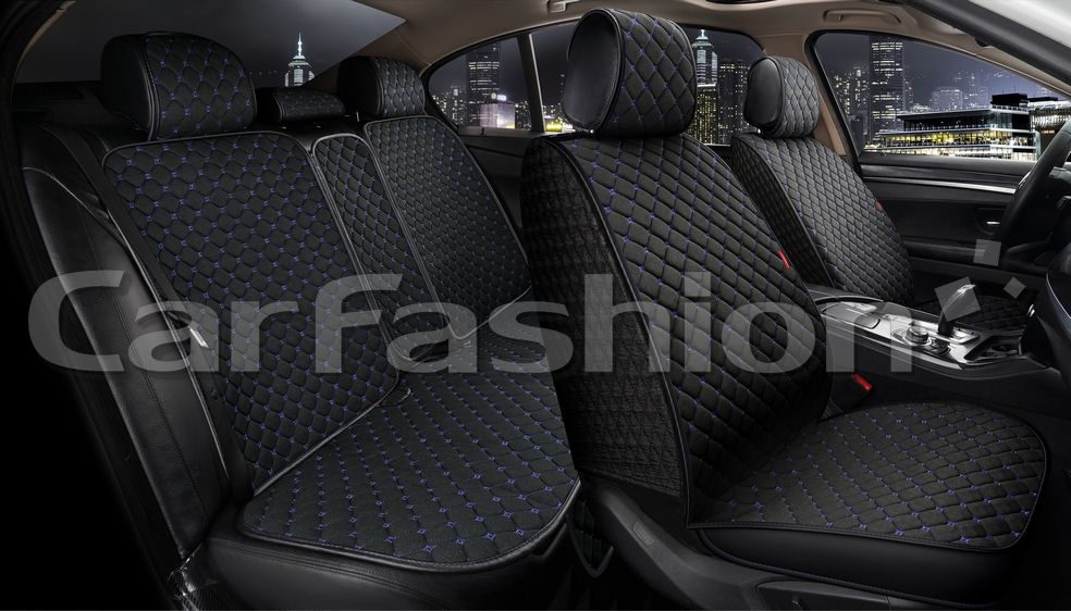 Накидки универсальные CarFashion Cube Plus для авто, цвет Черный/Черный/Синий. Артикул 22678