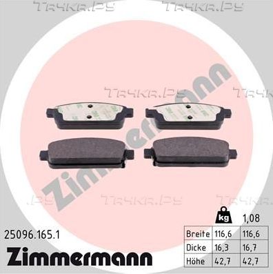 Тормозные колодки Zimmermann задние для Chevrolet Aveo II 2014-2015. Артикул 25096.165.1